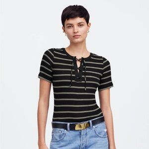 madewell ribbed lace-up short sleeve tee